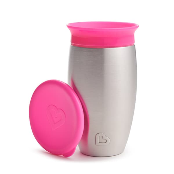 MUNCHKIN stainless steel sippy Cup, pink, Miracle 360, 12m+, 296ml, 90097