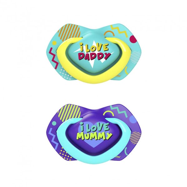 CANPOL BABIES silicone symmetrical soothers NEON LOVE, 18m+, 2 pcs, 22/654_blu