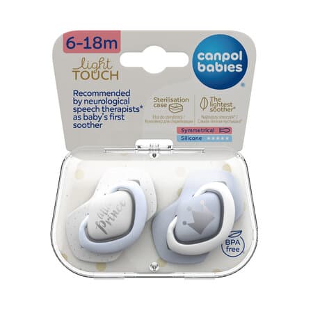 CANPOL BABIES silicone symmetrical soothers ROYAL BABY, 6-18m, 2 pcs, 22/651_blu