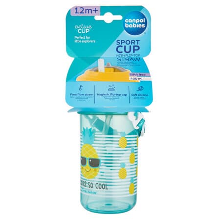 CANPOL BABIES cup with flip-top silicone straw So Cool!, 400 ml, 4/102_yel