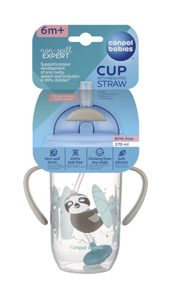 CANPOL BABIES non-spill cup with weighted straw EXOTIC ANIMALS, 6m+, 270ml, grey, 56/606_grey