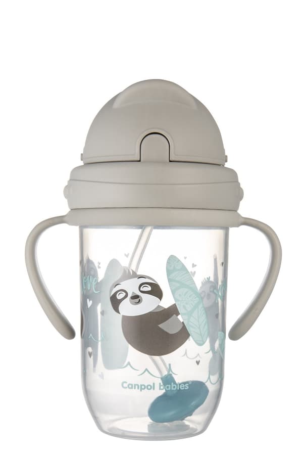 CANPOL BABIES non-spill cup with weighted straw EXOTIC ANIMALS, 6m+, 270ml, grey, 56/606_grey