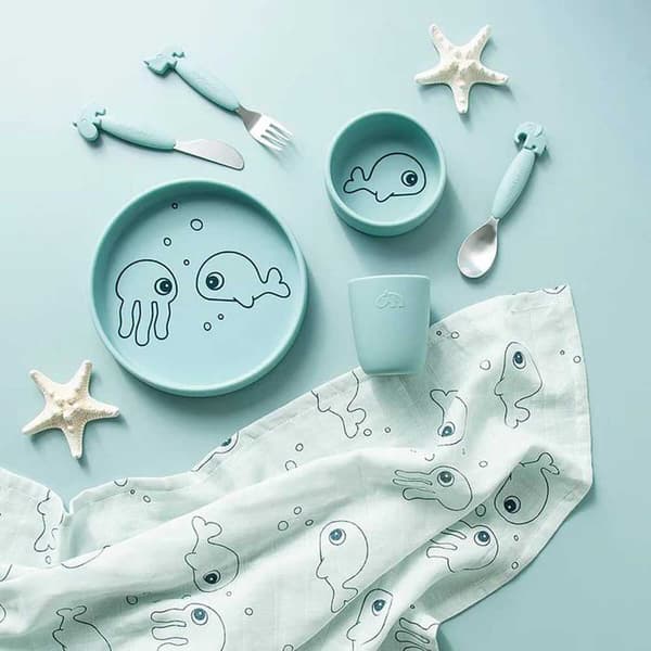 Done By Deer Middagsset I Silikon Sea Friends Blå 0 Months