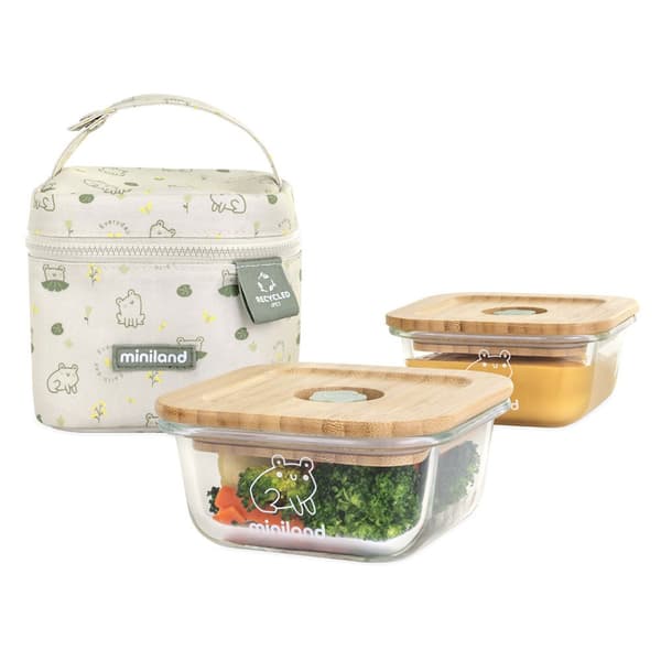 Miniland Pack 2 Go Ecosquare Frog Containersæt Beige