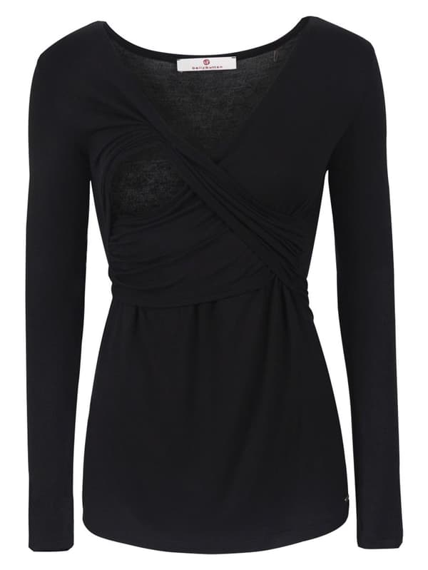 Langærmet graviditetsbluse til kvinder, sort, navlebluse