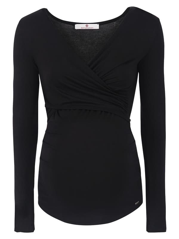 Langærmet graviditetsbluse til kvinder, sort, navlebluse