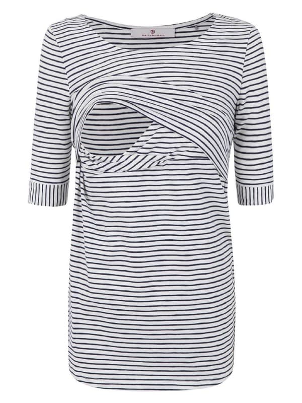 Damebluse med korte ærmer, hvid navle