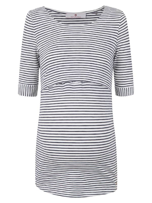 Damebluse med korte ærmer, hvid navle