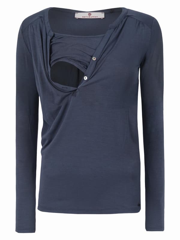 Dame graviditetsbluse marineblå Navle Maternity