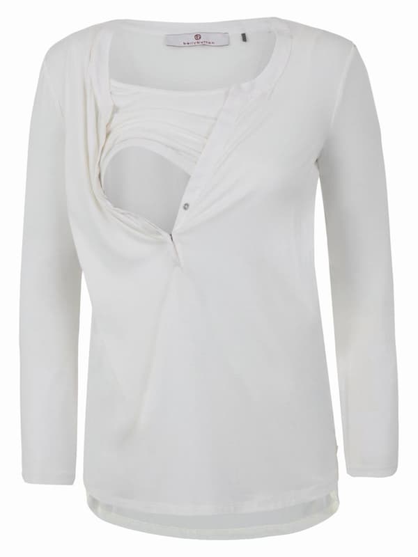 Damebluse med lange ærmer, hvid, navle, graviditet