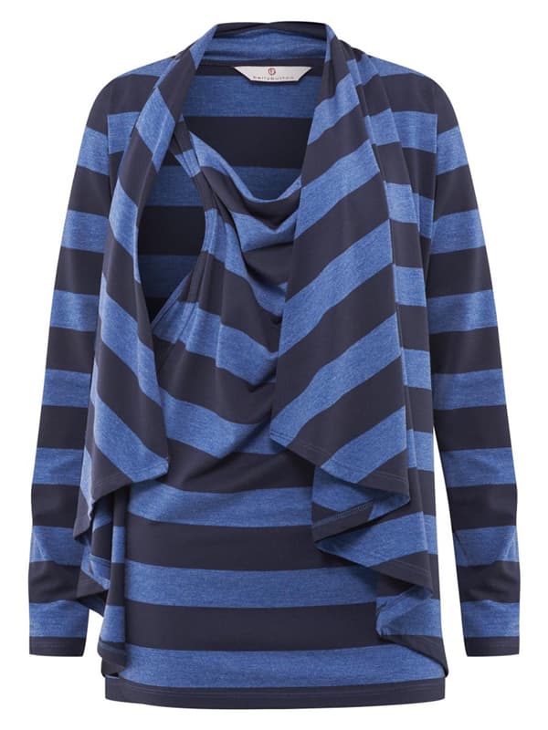 Dame ammebluse med striber, blå, navle, graviditet