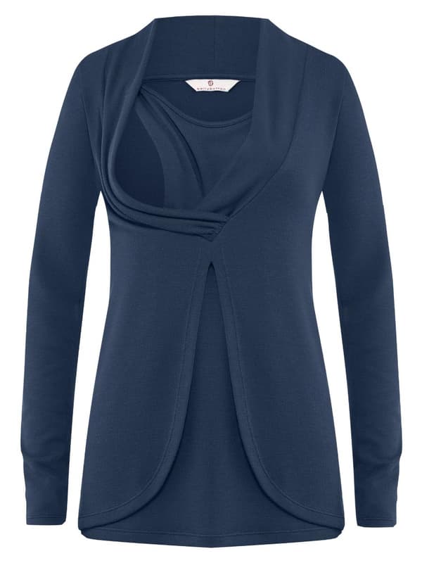 Dame ammebluse med lange ærmer, marineblå, navle, graviditet