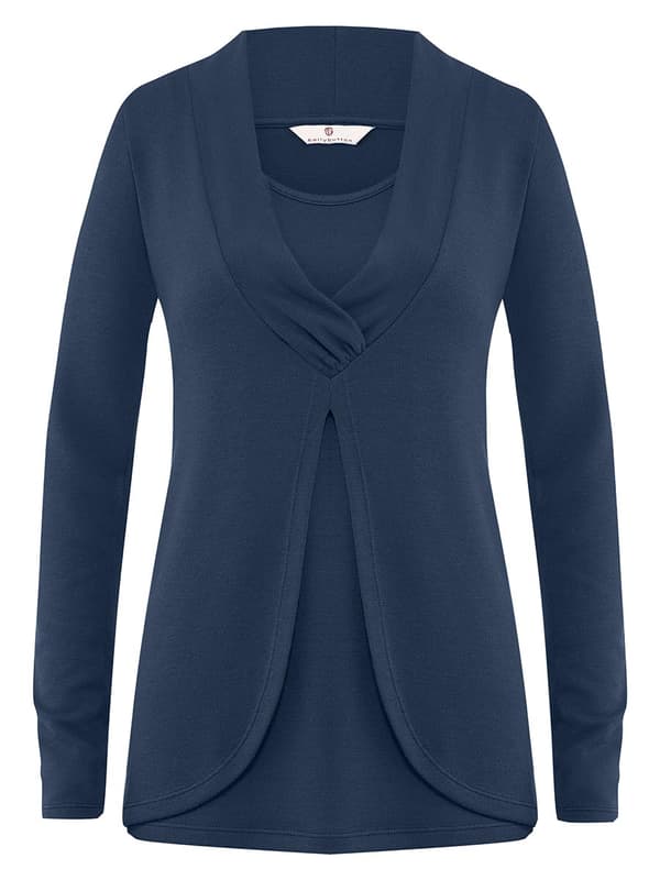 Dame ammebluse med lange ærmer, marineblå, navle, graviditet