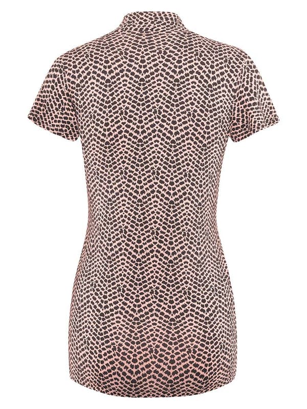 Damblus med leopardmönster, navelmönster och mössa