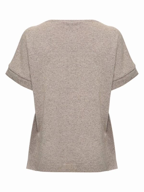 Damebluse med korte ærmer, beige navle, graviditet