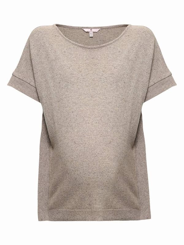 Naisten lyhythihainen äitiyspusero beige nappikoristeella