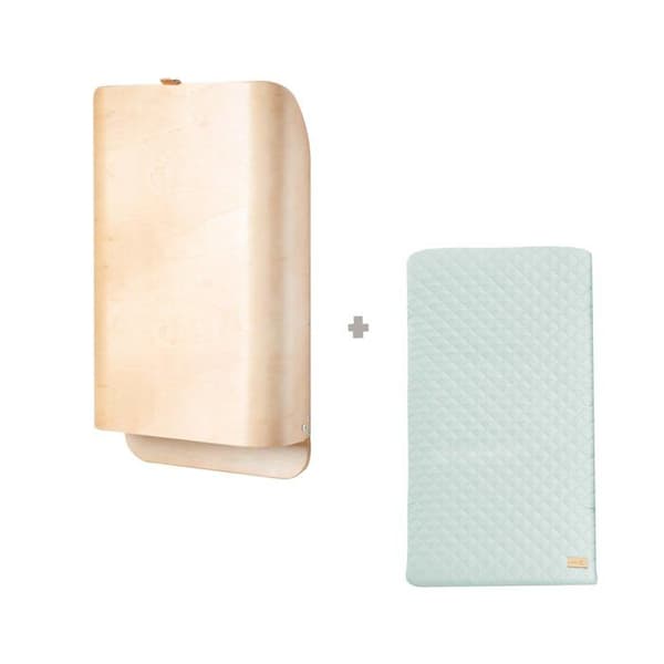 Vægmonteret og foldbart puslebord - ROBA - Naturtræ - Integrerede hylder - Minimalistisk design