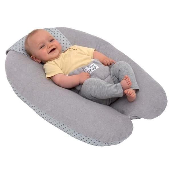 TINEO Multirelax Svamp Multifunktionell Graviditets- och Amningskudde - Avtagbart Överdrag - Tillverkad i Frankrike - 78x44cm Grå