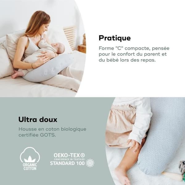 BABYMOOV B.LOVE Gravid- och amningskudde, Oeko-Tex och ekologiskt certifierad, mineralgrå