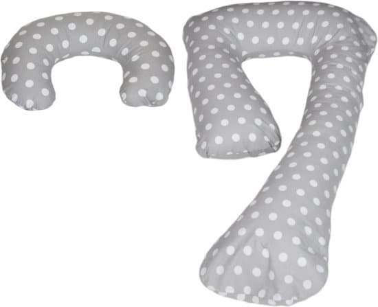Amningskudde - Graviditetskudde - set - 100% bomull - 235 cm - grå med vita prickmönster