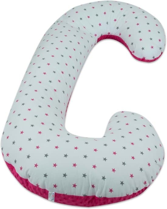 Amningskudde - Gravidkudde - 100% bomull - 240 cm - grå rosa stjärnmönster på vitt - rosa