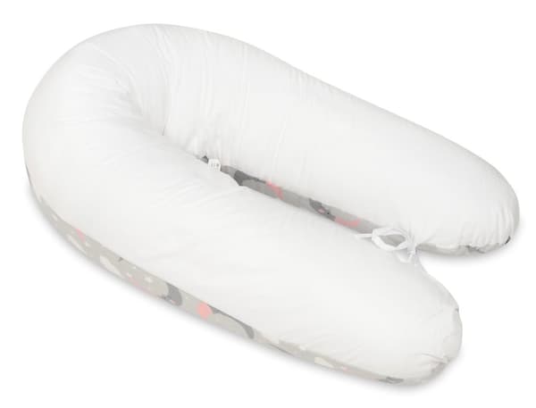Ammepude - Graviditetspude - 100% bomuld - med snore - 145 cm - måner - hvid