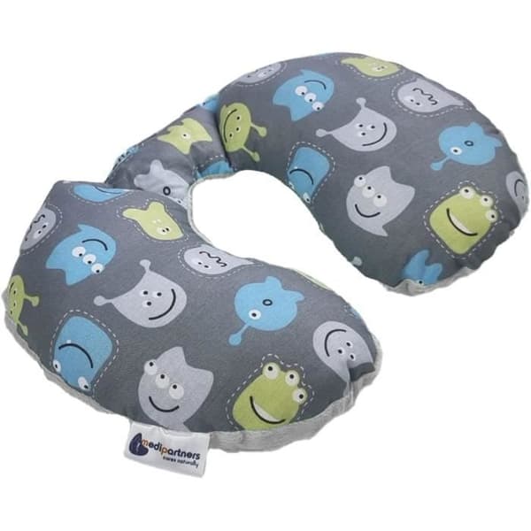 Cervikal stödkudde för barn 100 % bomull Baby-cervikal kudde för resor (Creatures and Minky Grey)