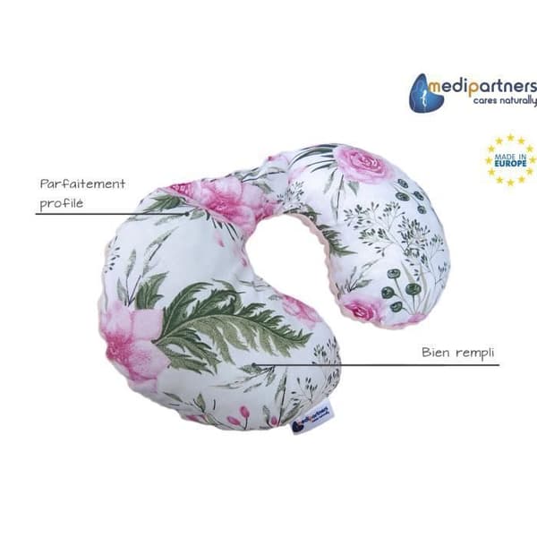 Cervikal stödkudde för barn 100 % bomull babynackkudde för resor (blomma och minky ljusrosa)