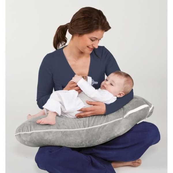 3 In 1 Multirelax Graviditets- och amningskudde - Tillverkad i Frankrike - 78x44cm Mjuk boa Ljusgrå/Ecru