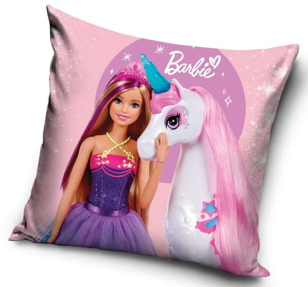 Barnkudde 40x40 Barbie och enhörning i sammet
