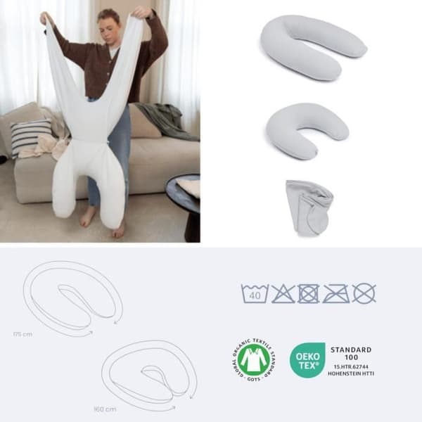 doomoo Twisty 2 in 1 Graviditets- och amningskudde - Ultra Comfort - Ultrafin mikropärlfyllning, grå