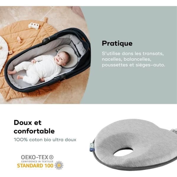 BABYMOOV Morfologiskt huvudstöd för baby Lovenest Original, Oeko-Tex certifierad ekologisk bomull, maskintvättbar, rökig