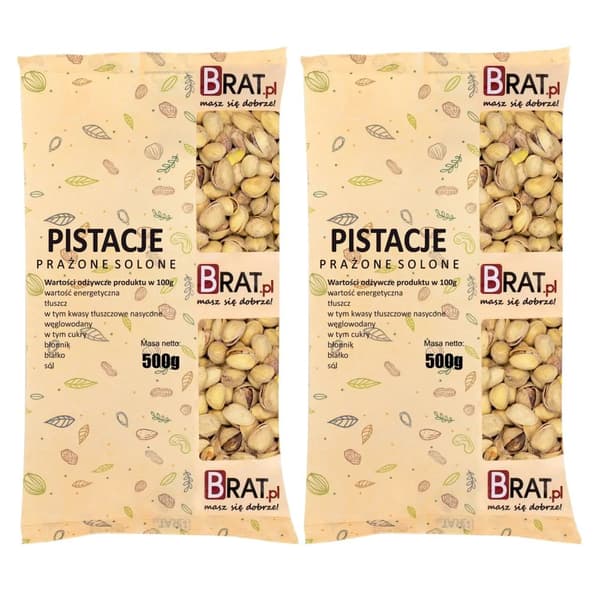 Paahdetut suolatut pistaasipähkinät 1 kg (2 x 500 g)