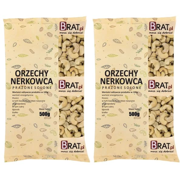 Paahdettuja suolattuja cashewpähkinöitä 1 kg (2 x 500 g)