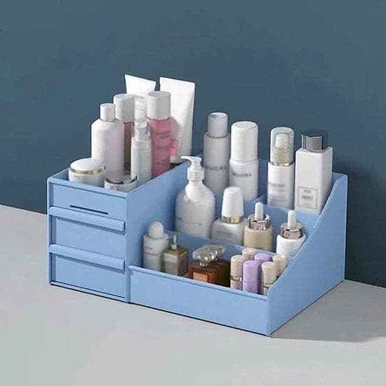Lade Organizer - 18L Capacity - Storage Box - Bureau Organizers - Storage Box - med 3 lådor - för kosmetika och kontor - Blue