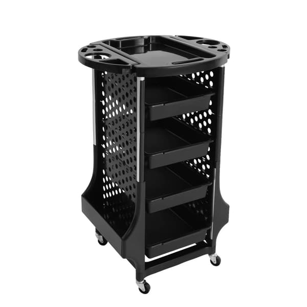 Salon Opbevaringsvogn, Moderne Design, 5 Hylder, Sort,Side to rammer