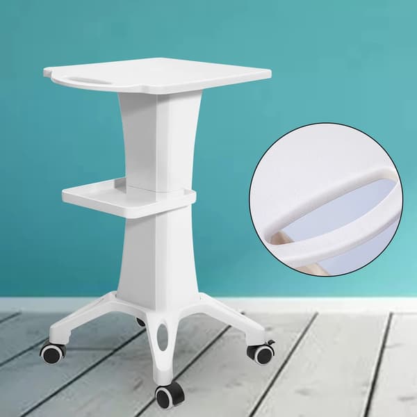Rullande vagn för salong, robust ABS-material, tysta hjul, multifunktionell förvaring,Mjölkvit