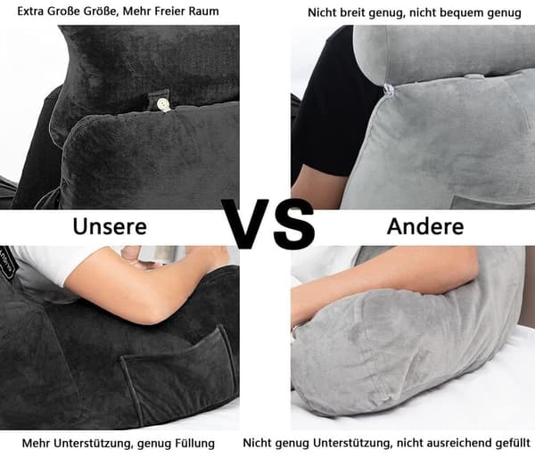 Ekstra stor ryghynde med armlæn – læse- og sædehynde til seng og sofa