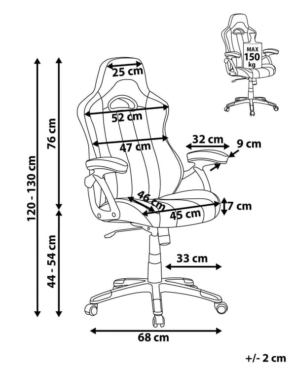 Kontorsstol Ergonomisk svart konstläder Justerbart ryggstöd i höjdled Gaming