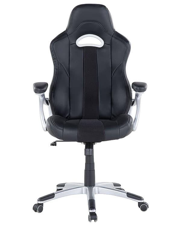 Kontorsstol Ergonomisk svart konstläder Justerbart ryggstöd i höjdled Gaming