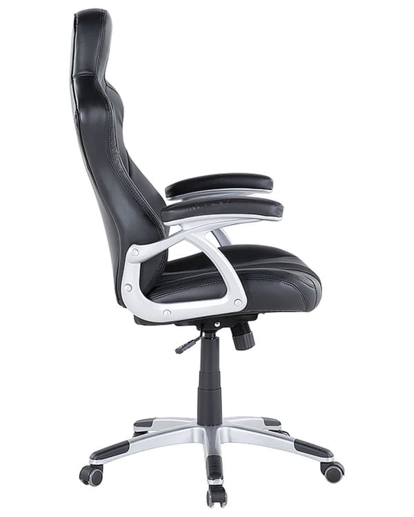 Kontorsstol Ergonomisk svart konstläder Justerbart ryggstöd i höjdled Gaming