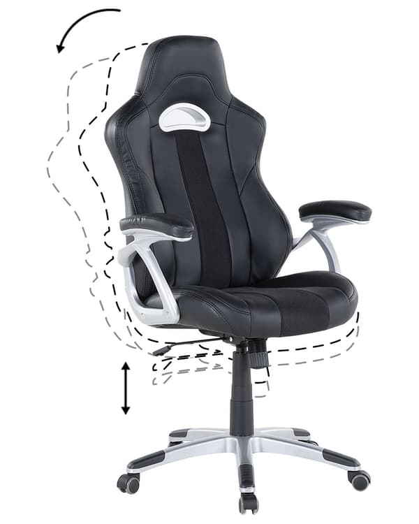 Kontorsstol Ergonomisk svart konstläder Justerbart ryggstöd i höjdled Gaming