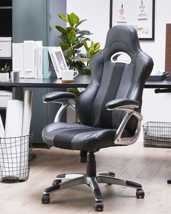 Kontorsstol Ergonomisk svart konstläder Justerbart ryggstöd i höjdled Gaming