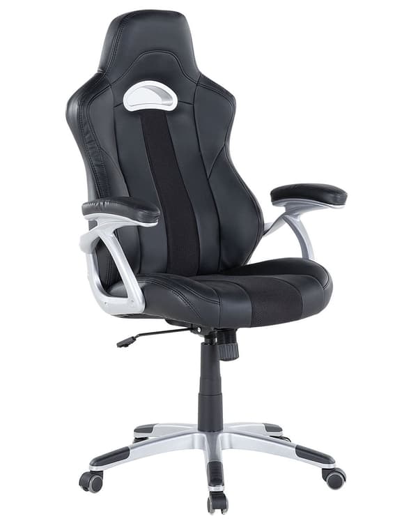Kontorsstol Ergonomisk svart konstläder Justerbart ryggstöd i höjdled Gaming
