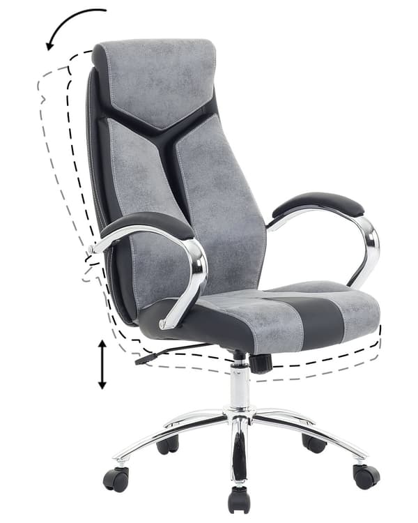 Työtuoli harmaa 63 x 115-125 x 72 cm polyesteri muovi säädettävä pyörät kääntyvä