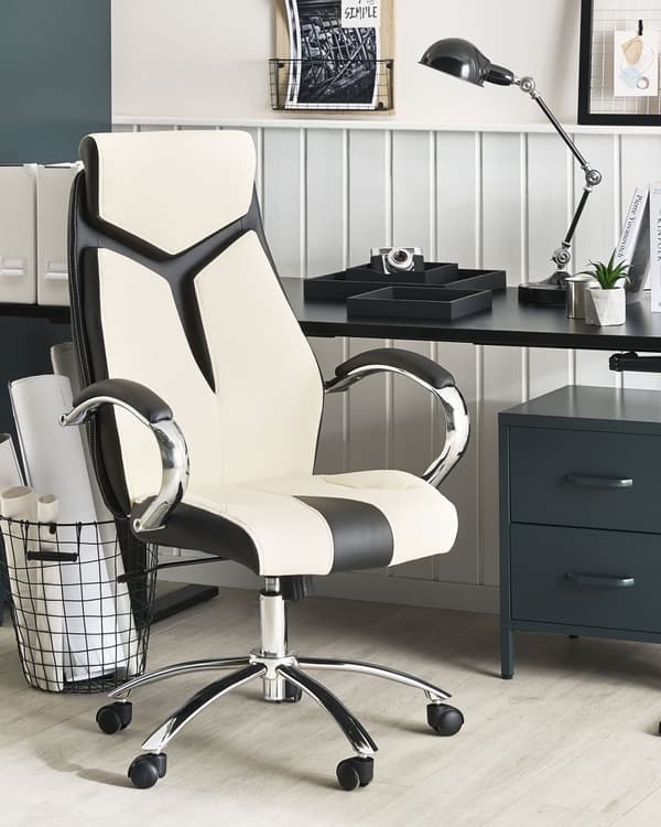 Työtuoli beige 63 x 115-125 x 72 cm polyesteri muovi säädettävä pyörät kääntyvä