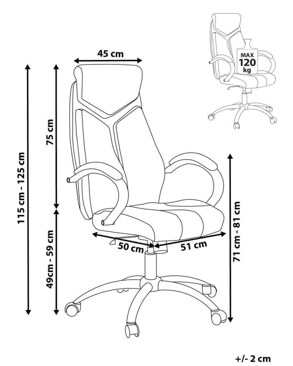 Työtuoli ruskea 63 x 115-125 x 72 cm polyesteri muovi säädettävä pyörät kääntyvä