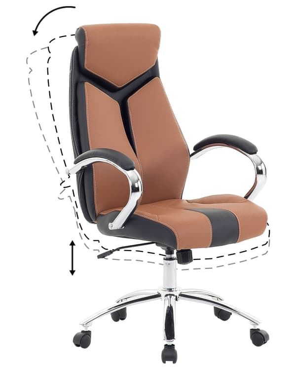 Työtuoli ruskea 63 x 115-125 x 72 cm polyesteri muovi säädettävä pyörät kääntyvä