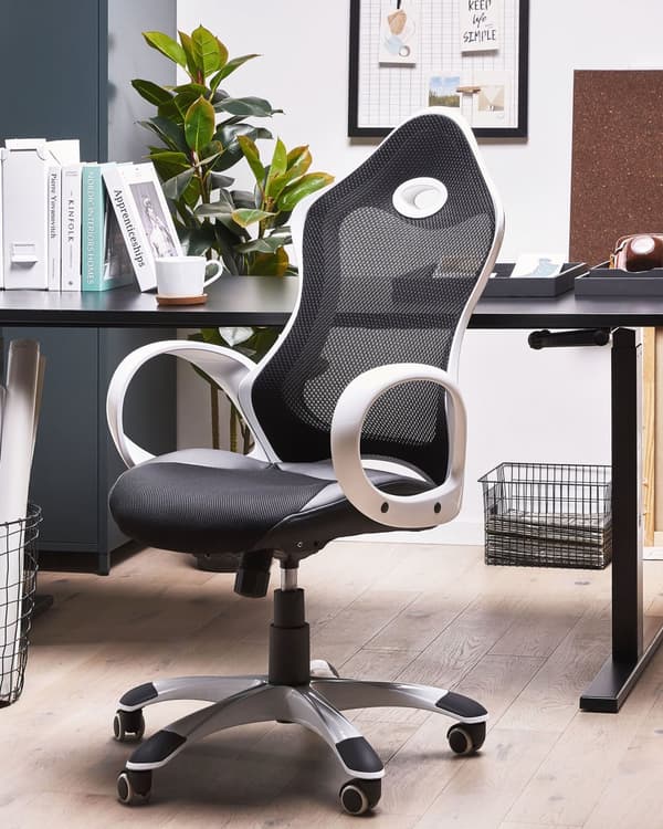 Työtuoli mustavalkoinen 67 x 109-119 x 67 cm polyesteri kallistettava pyörivä ergonominen