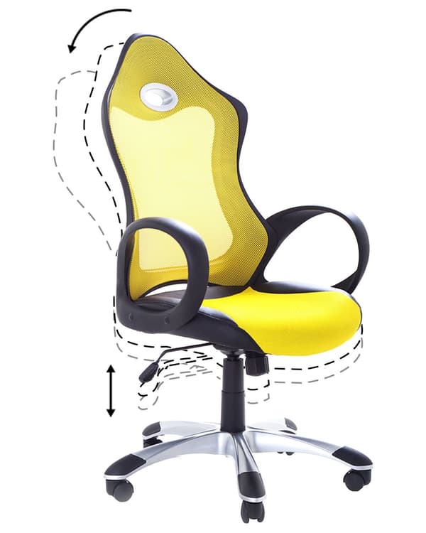 Työtuoli keltainen 67 x 109-119 x 67 cm polyesteri kallistettava pyörivä ergonominen